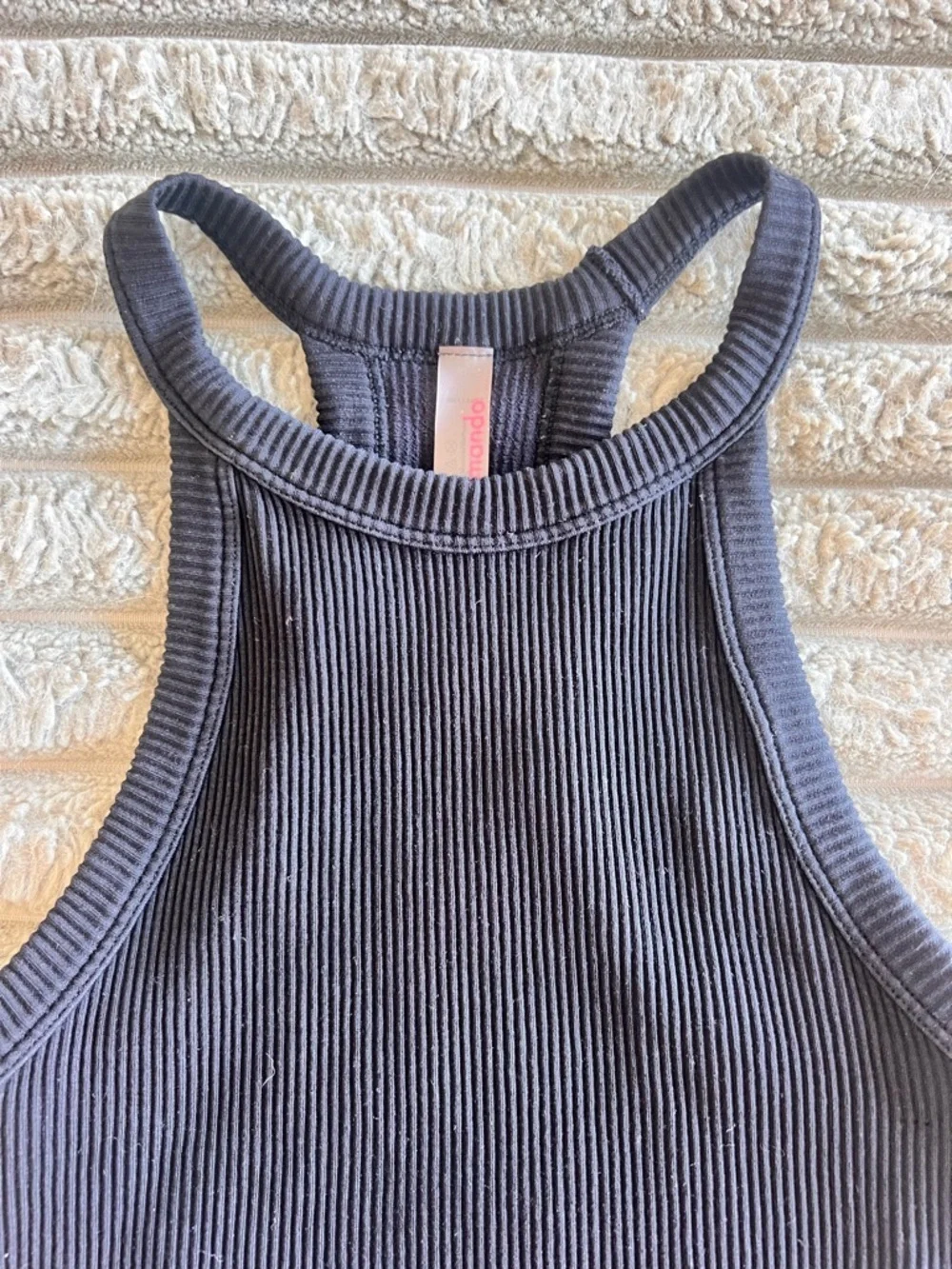 Commando Studio Ribbed Racerback Tank Top- Black- Size S/M - Picture 5 of 9